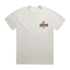 Ecru short-sleeve T-shirt with a Calvin Harris palm logo printed on the front chest.